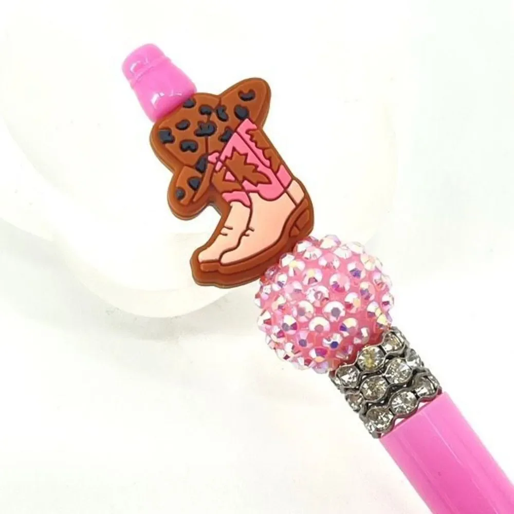 Cowboy boots hat country cowgirl handmade pen NEW beads rhinestone bling pink br